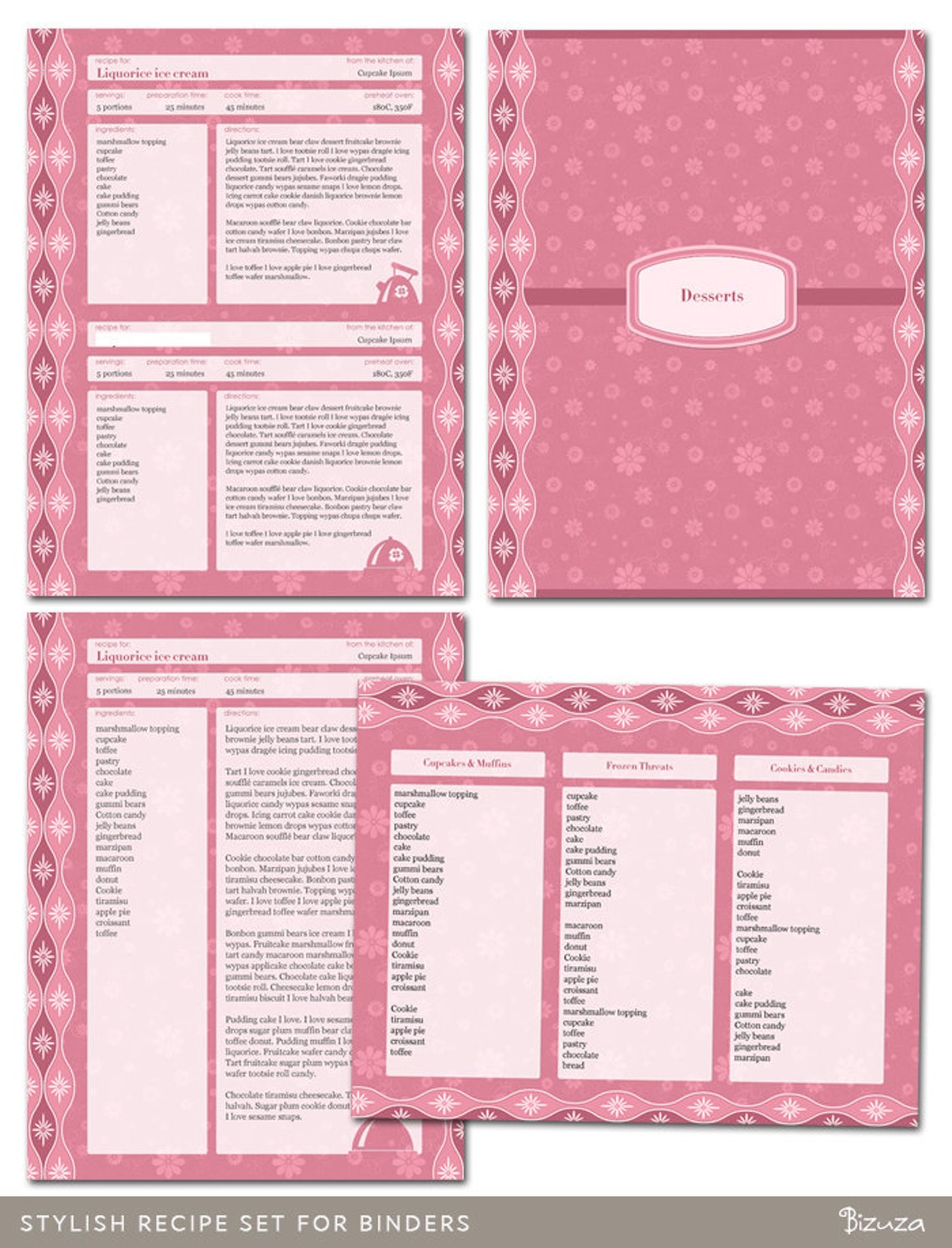 Recipe Binder Set Printable Recipe Pages Binder Cover and Etsy