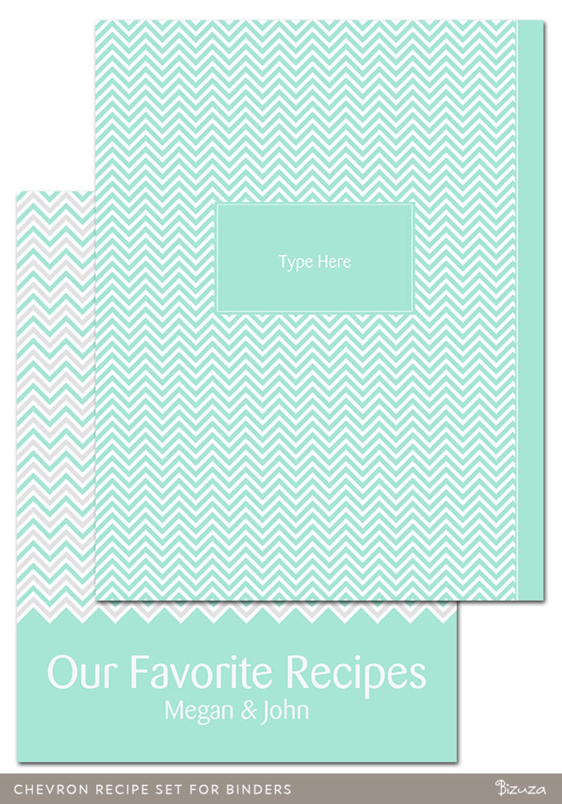 Printable Recipe Binder Set Editable PDF Mint Green Chevron Etsy