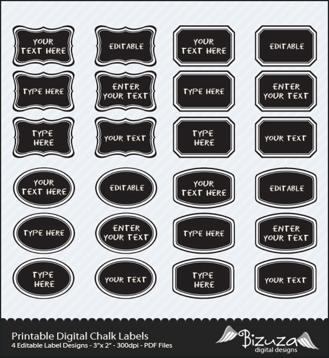 Printable Chalk Labels in Editable Template Set of 4 Fancy Etsy