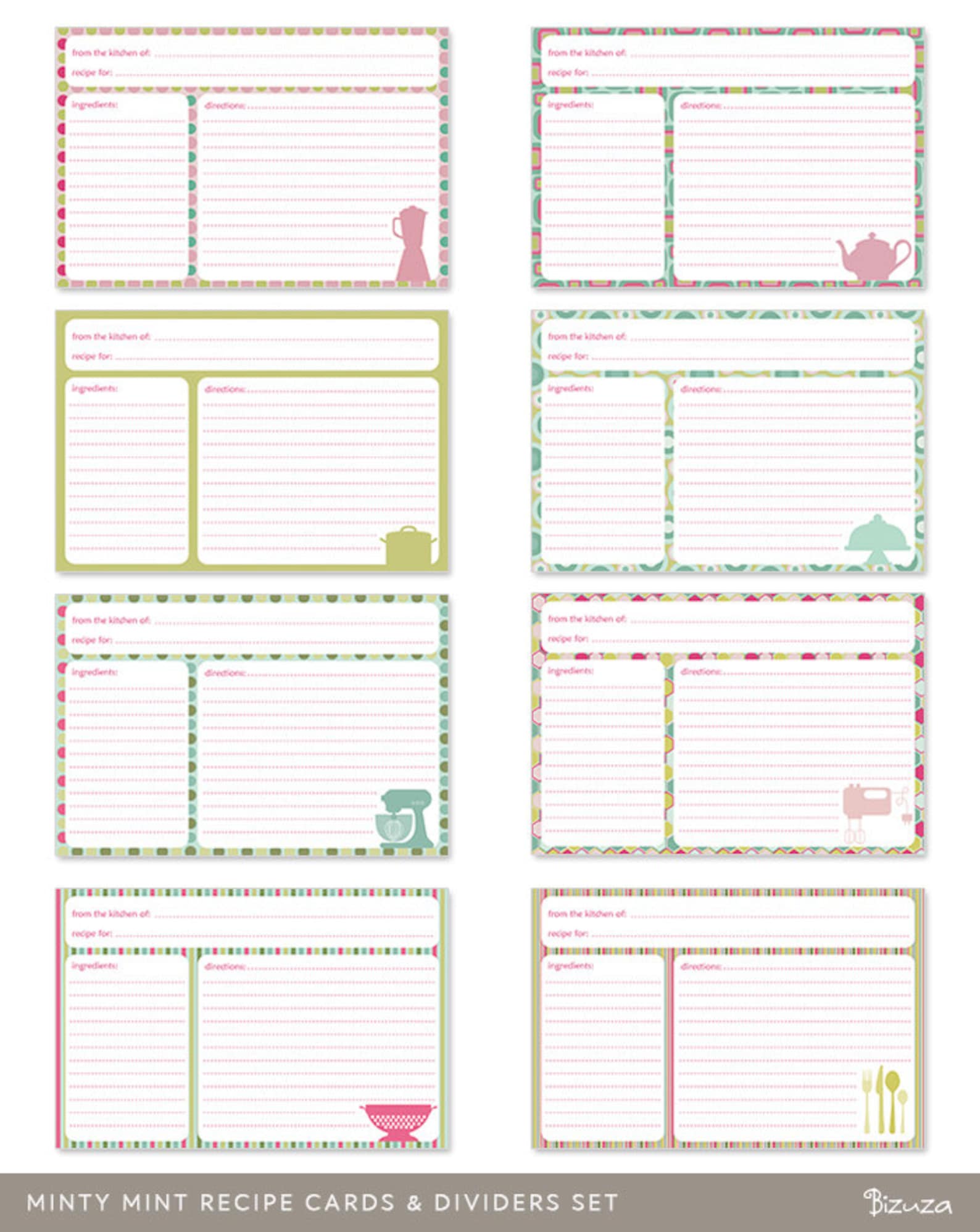Printable Recipe Cards and Dividers Set With 70 Editable PDF Etsy