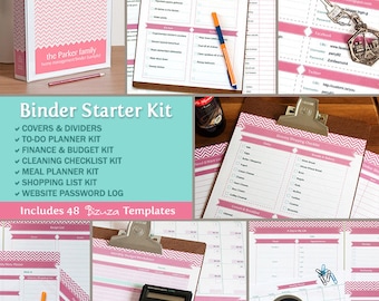 Household Binder Organization Starter Kit, 50 Editable Printable PDF Files, Instant Download