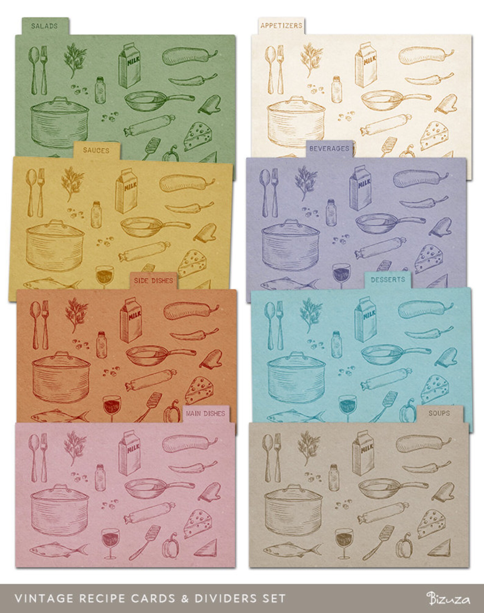 Printable Recipe Cards and Recipe Box Dividers 4x6 Printable Etsy