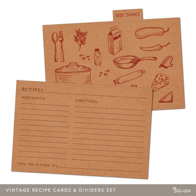 Printable Recipe Cards and Recipe Box Dividers 4x6 Printable Etsy