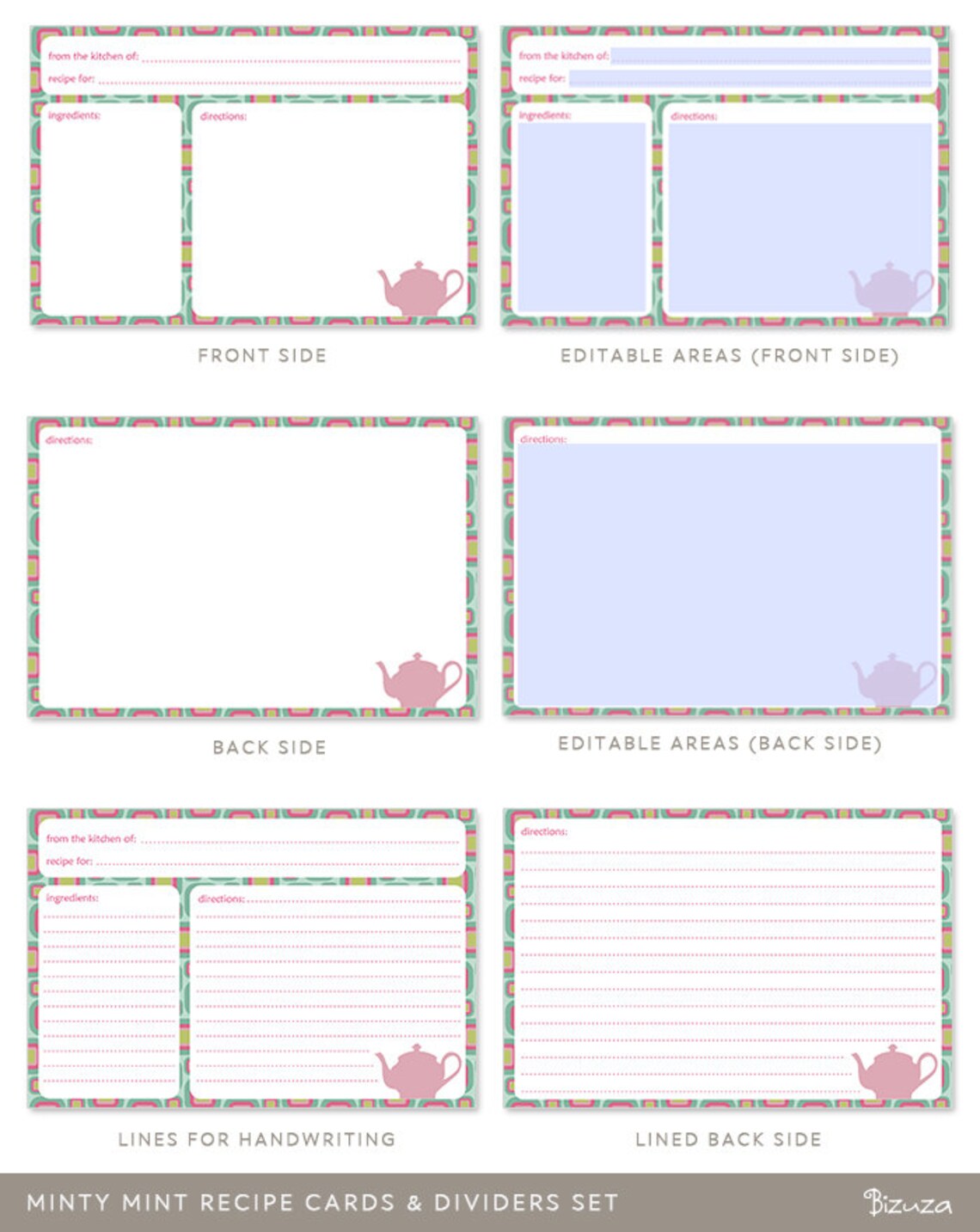 Printable Recipe Cards and Dividers Set With 70 Editable PDF - Etsy