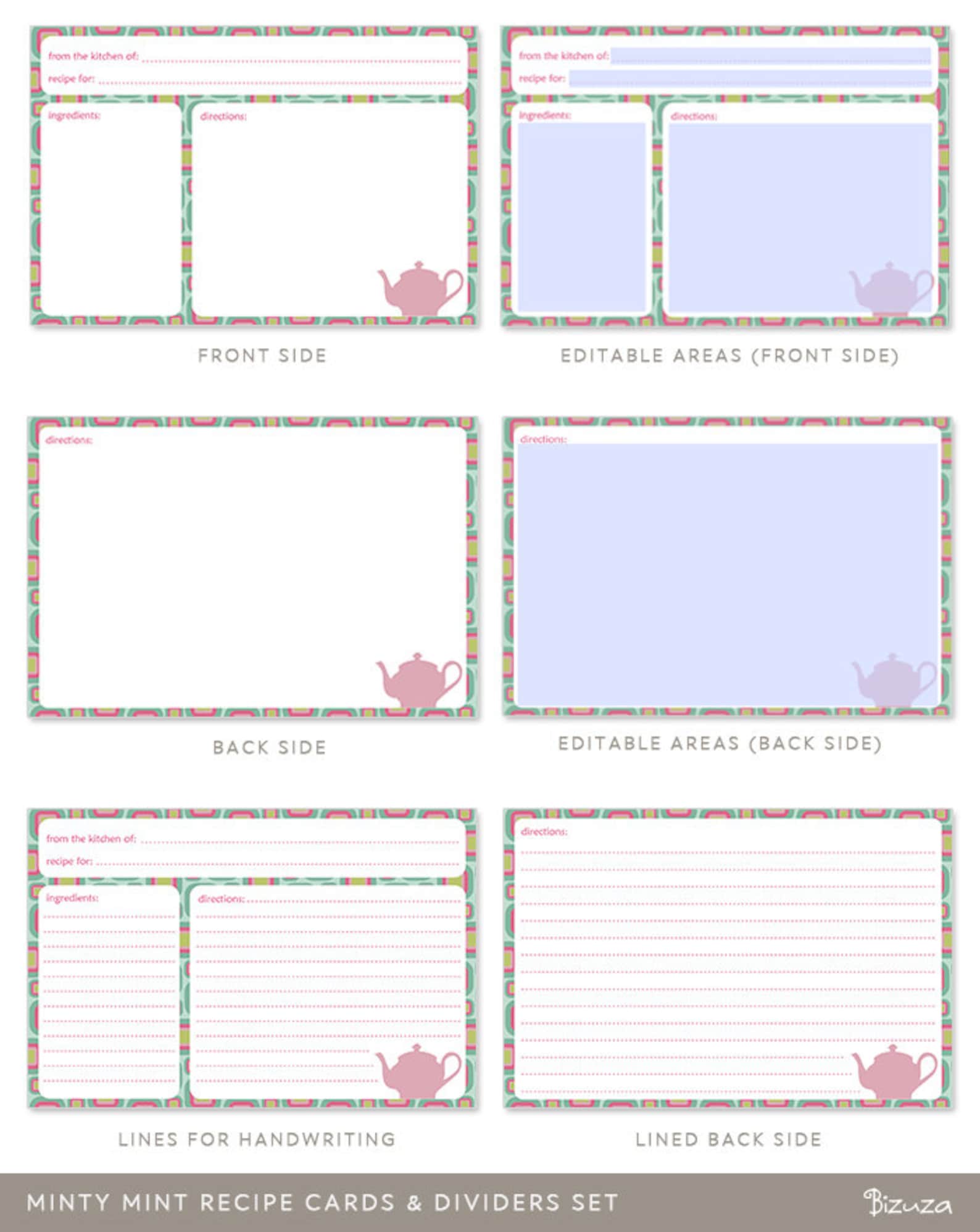 Printable Recipe Cards and Dividers Set With 70 Editable PDF Etsy