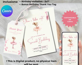 Editable 2nd Birthday Invitation, Tutu Cute Birthday Party, Tutwo Birthday Invitation, Ballerina Birthday Party, Pink Tutu, Cute Girl Party