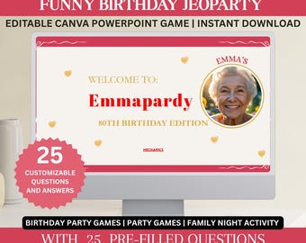 Editable Grandma Birthday Jeopardy Game Template, Jeopardy Powerpoint, 80th birthday party, grandmother trivia game, family diy party games