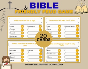 Bible Friendly Feud Game, Bible Study Activity, Christian School, Church Games, Bible Trivia, VBS games, youth group game, canva template