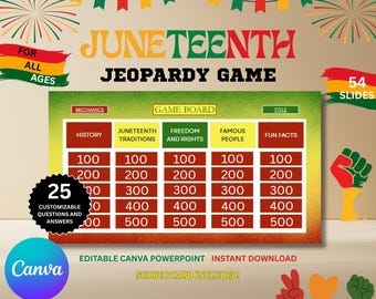 Juneteenth Jeopardy Game, Editable Canva Powerpoint, Black History Trivia, Classroom Activity, Juneteenth Trivia Game