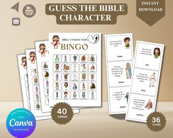 Guess the bible character bingo game, Sunday School Activity, Vacation Bible School Game, Christian kids, youth group games, homeschool kids
