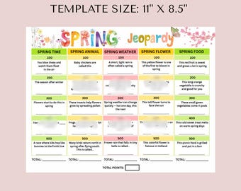 Editable Spring Jeopardy Game Template, Spring Trivia, Jeopardy Questions and Answers, Spring break activity, Family game,classroom games