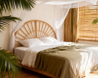 Tête de lit arche pour lit en osier rotin, Tête de lit en bois pour grand lit king-size, Déco de chambre à coucher, Accent mural bohème, Meubles en osier, Cadre de lit