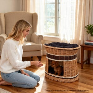 Rattan Wicker Double Story Pet House For Cats And Small Dogs, Indoor Cat Basket Bed, Eco Friendly Woven Pet Furniture, Two Layer Animal Home image 17