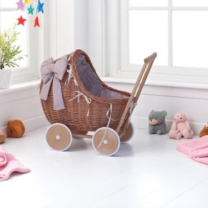Weidenkinderwagen, Puppenwagen für Mädchen, Kleinkind-Drück-Spielzeug, Korb für Spielzeug, Weidenpuppenwagen, erstes Geburtstagsgeschenk für Kinder, Puppenkorb