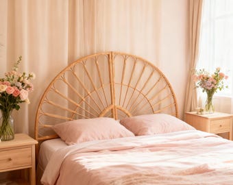 Rattan Headboard Arch For Bed, Wicker Furniture For Queen King Full Size Bed, Handmade Bedroom Accent, Wicker Bed Backdrop, Rattan Bed Frame