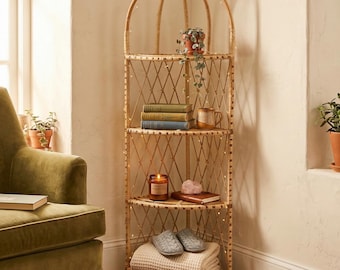 Corner Wicker Shelf, Handmade 3 Tier Rattan Storage Rack, Wicker Stand, Natural Cane Boho Furniture for Bathroom, Bedroom or Small Spaces
