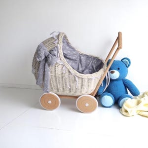 Handgefertigte Weidenpuppe Kinderwagen, Push-Spielzeug für Baby-Mädchen, Spielzeug für Kleinkind-Mädchen, Weidenpuppe Kinderwagen Geschenk, Kinderzimmer Ablagekorb, Puppenwagen Spielzeug