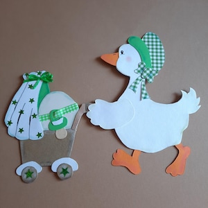 Fensterbild Tonkarton Mutter Gans mit Kinderwagen