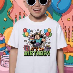 Minecrafter Birthday Png, Pixel Gamer It’s My Birthday Png, Game Inspired Birthday Shirt, Birthday Boy Design, Happy Birthday Png