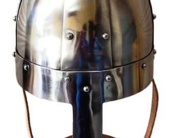 Medieval Spangenhelm Nasal Helmet – 10th–12th Century Viking Norman Steel Helm Reenactment Costume Included Padded cap and helmet stand