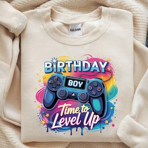 Czas na awans solenizanta PNG, Gamer Boys z urodzinami w grach wideo png, Pobierz projekt sublimacji dla solenizanta Level Up Gamer png, DTF