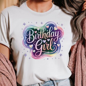 Menina de aniversário PNG, sublimação de aniversário, aquarela PNG, design de camiseta, download digital instantâneo PNG