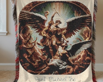 Saint Michael the Archangel Woven Blanket, Catholic Religious Customizable Throw, Mother's Day Gift, Religious Angel Blanket, Saint Prayer Shawl