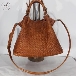 Bolso tote de lujo de cuero tejido a mano con tejido oxidado: bolso de hombro marrón, estilo vintage, elegante bolso de diario, monedero de cuero genuino suave.