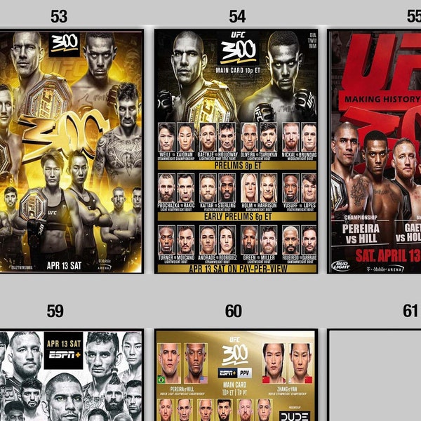 UFC 2023 event poster, UFC 300, 301 & 303 April 13 Saturday Pereira Vs Hill All Fight 2024 Poster, Custom UFC Poster,