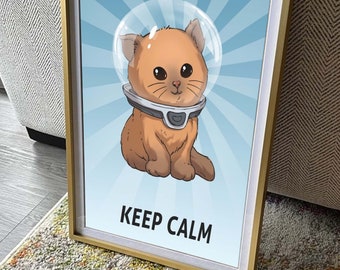 Keep Calm Kitty Poster, Cat Motivation Poster, Gift for Home Decor Wall Ar