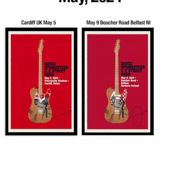 Bruce Springsteen et le E-Street Band World Tour Cardiff Royaume-Uni 5 mai 9 mai Boucher Road Belfast NI World Tour 2024 Poster
