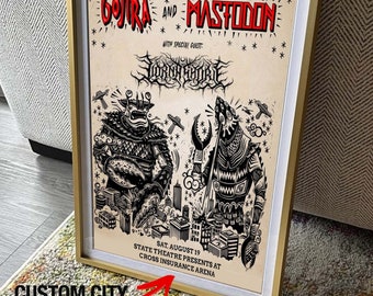 Gojira N Mastodon the Mega Monster Summer Tour 2023 Custom Date & City Poster