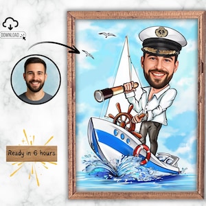 Ship Captain Portrait | Ship Captain gift | Custom Ship Captain Caricature from photo | Ship Captain caricature gift | Ship Captain cartoon