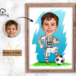 Custom Cartoon Portrait, Personalized Football Caricature Art, Soccer Player Gift Idea, Digital Soccer Wall Art Gift for Soccer Fan