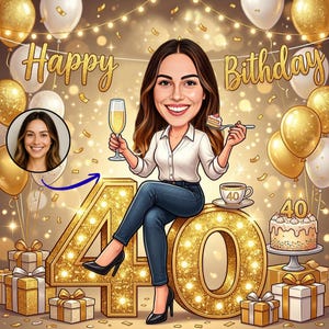 Custom 40th Birthday Caricature Portrait from Photo (Digital)