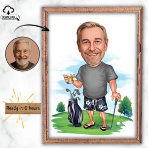 Personalized Golfer Gift, Custom Caricature Portrait From Your Photo / Golf Player Gift / Golf Cartoon Birthday Gift, Digital Download