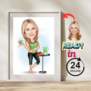 Yoga Cartoon Portrait from Photo, Funny Yoga Gift for Women, Yoga Caricature, Yoga Instructor Gift, Yoga Mom Gift, Female Yoga Teacher Gift