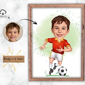 Personalized Soccer Player Cartoon Portrait, Custom Soccer Player Caricature Drawing from Photo, Funny Soccer Player Caricature Gift for Him