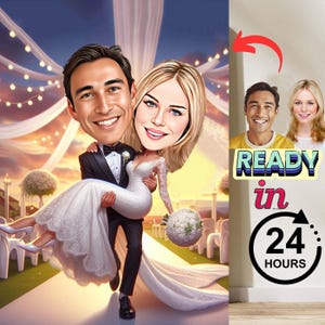 Wedding Cartoon Portrait, Custom Couple Caricature Portrait, Gift for Couple, Wedding Caricature Portrait, Couple Cartoon