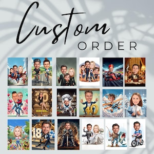 Custom Cartoon Portrait from Photo | Personalized Couple, Family or Team caricature Drawing Gift faimly caricature drem caricature