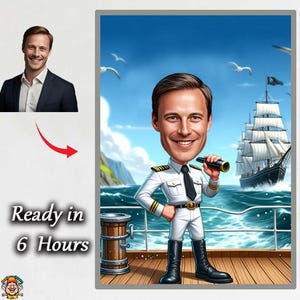 Ship Captain Portrait | Ship Captain gift | Custom Ship Captain Caricature from photo | Ship Captain caricature gift | Ship Captain cartoon