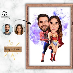 Personalized Couple Cartoon Portrait, Custom Mr & Mrs Smith Caricature Drawing, Funny Couple Caricature, Gift for Couple, Family Portrait