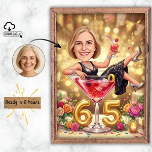 Personalisierte Karikatur Portrait: 65.Geburtstag Feier (Digitaler Download)