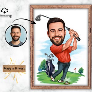 Golfer Gift, Golfer Caricature from Photo, Funny Golfer Drawing Art, Funny Golfer Digital Portrait, Golfer Cartoon Drawing, Men Golf Gift