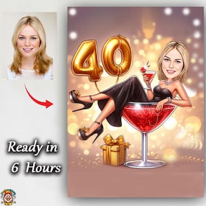 Custom 40th Birthday Caricature Portrait | Personalized Cartoon Gift (Digital)
