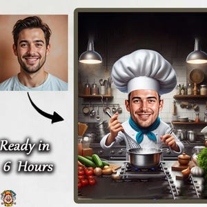 Custom Male Chef Cartoon Portrait, Chef Caricature, Gift for Chef , Chef Cartoon, Funny Chef Gift, Custom Caricature from Photo, Chef Gift