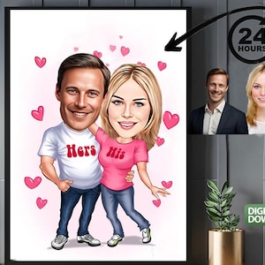 Couple Gift, Couple Caricature from Photo, Funny Couple Gift for Anniversary , Funny Couple Portrait for Home, Couple Cartoon Drawing Art