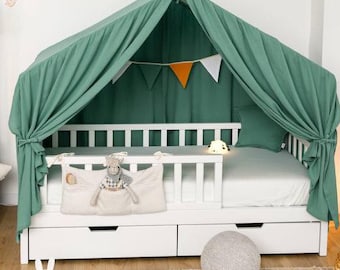 Organic Cotton Muslin Bed Canopy with Ruffles - Nursery Decor