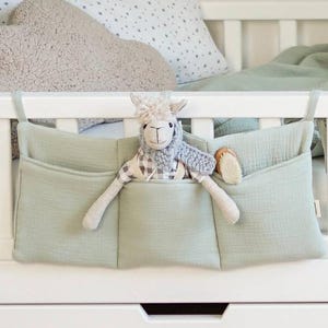 Soft Muslin Crib Organizer – 3-Pocket Hanging Storage for Baby Essentials, 100% Cotton