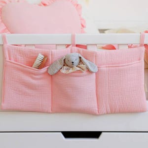 Muslin Crib Organizer – 3-Pocket Hanging Storage for Baby Essentials, 100% Cotton